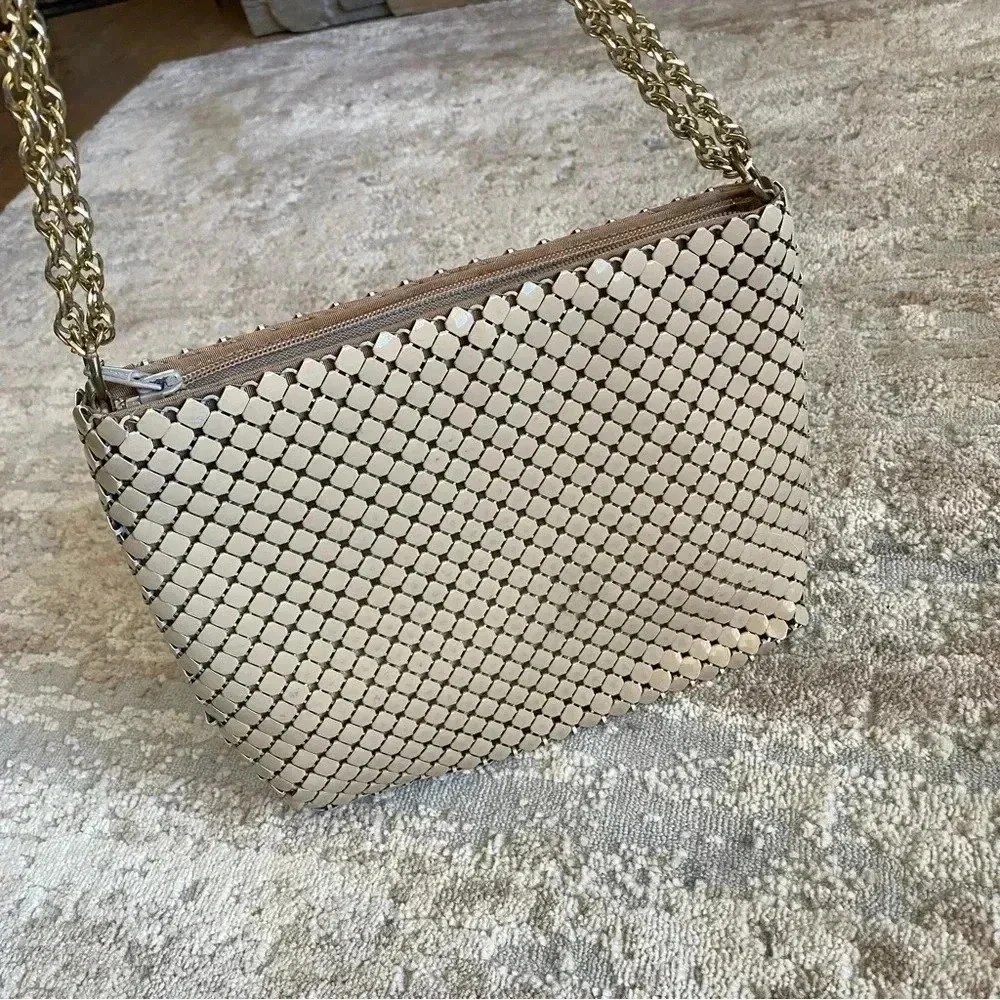 Whiting & Davis Vintage Mesh Metal Purse Shoulder Bag Gold Chain Strap